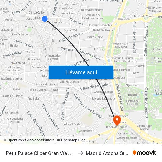 Petit Palace Cliper Gran Vía Madrid to Madrid Atocha Station map