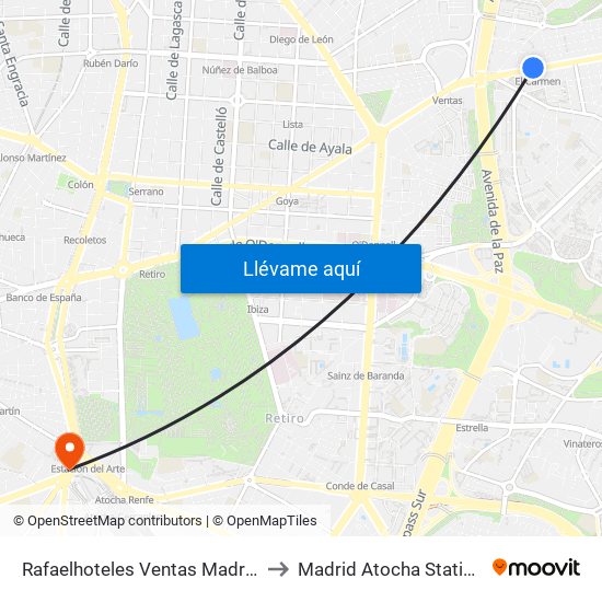 Rafaelhoteles Ventas Madrid to Madrid Atocha Station map