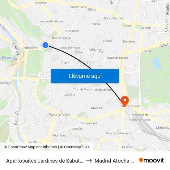 Apartosuites Jardines de Sabatini Madrid to Madrid Atocha Station map