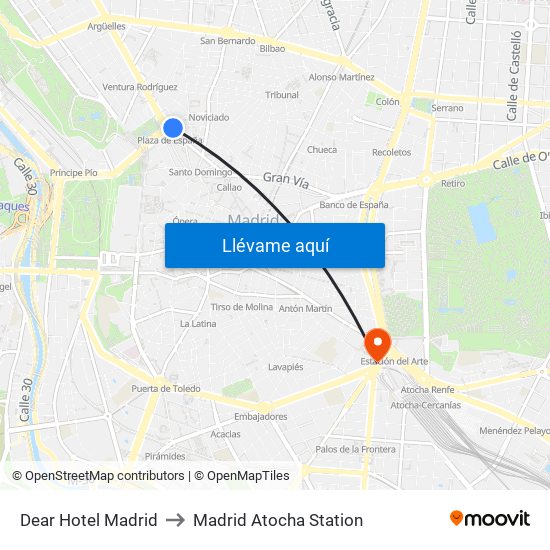 Dear Hotel Madrid to Madrid Atocha Station map