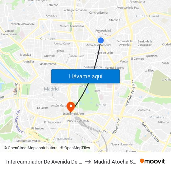 Intercambiador De Avenida De América to Madrid Atocha Station map