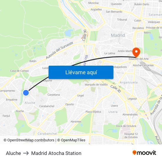 Aluche to Madrid Atocha Station map