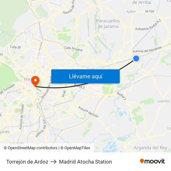 Torrejón de Ardoz to Madrid Atocha Station map