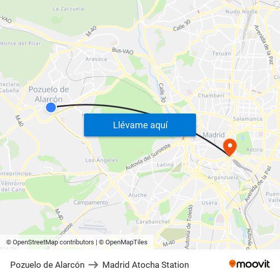 Pozuelo de Alarcón to Madrid Atocha Station map