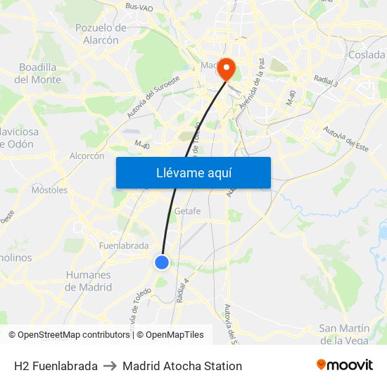 H2 Fuenlabrada to Madrid Atocha Station map
