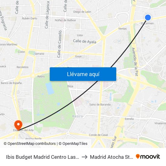 Ibis Budget Madrid Centro Las Ventas to Madrid Atocha Station map