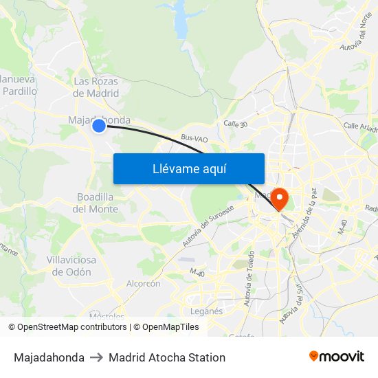 Majadahonda to Madrid Atocha Station map