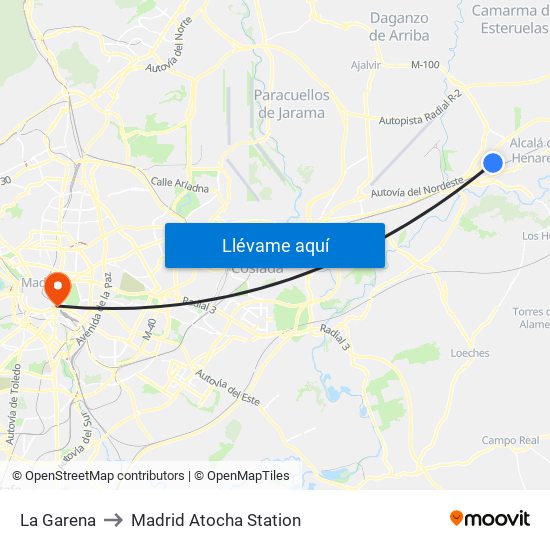 La Garena to Madrid Atocha Station map