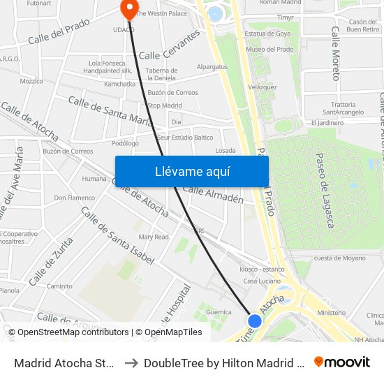 Madrid Atocha Station to DoubleTree by Hilton Madrid Prado map