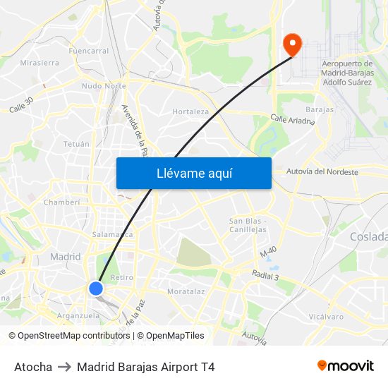 Atocha to Madrid Barajas Airport T4 map