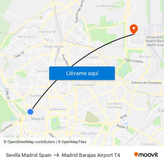 Sevilla Madrid Spain to Madrid Barajas Airport T4 map