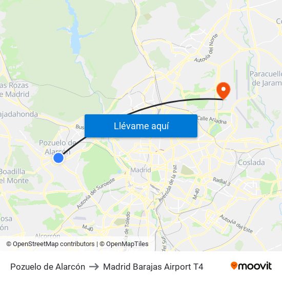 Pozuelo de Alarcón to Madrid Barajas Airport T4 map