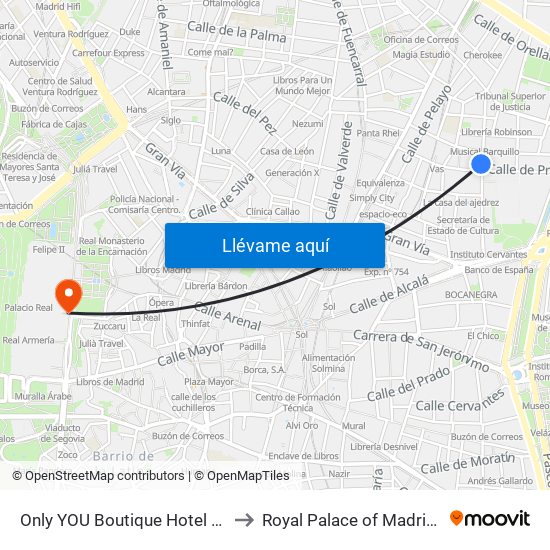 Only YOU Boutique Hotel Madrid to Royal Palace of Madrid Park map