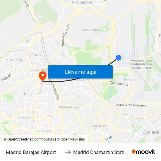 Madrid Barajas Airport T4 to Madrid Chamartín Station map