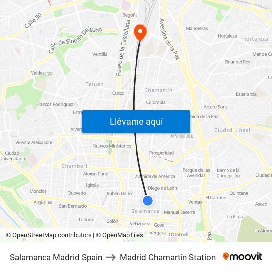 Salamanca Madrid Spain to Madrid Chamartín Station map