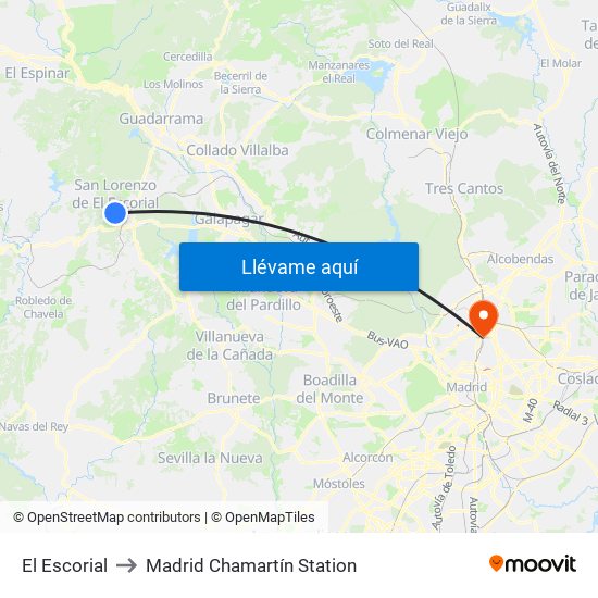 El Escorial to Madrid Chamartín Station map