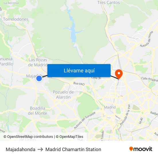 Majadahonda to Madrid Chamartín Station map