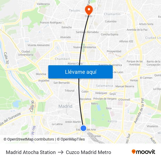 Madrid Atocha Station to Cuzco Madrid Metro map