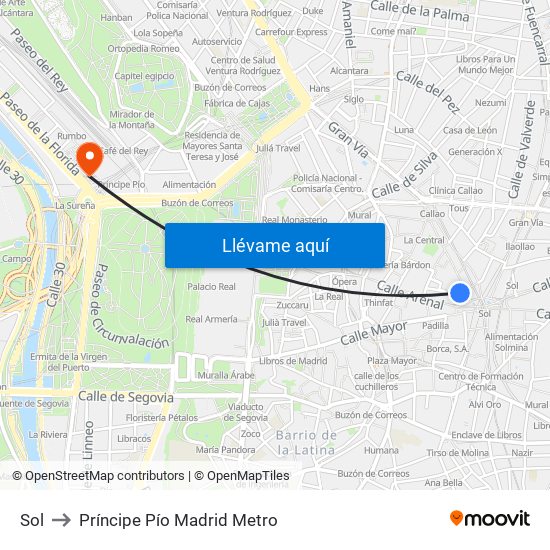 Sol to Príncipe Pío Madrid Metro map