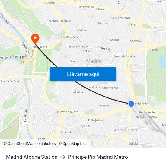 Madrid Atocha Station to Príncipe Pío Madrid Metro map
