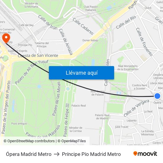 Ópera Madrid Metro to Príncipe Pío Madrid Metro map