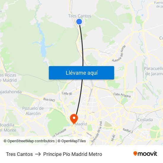 Tres Cantos to Príncipe Pío Madrid Metro map