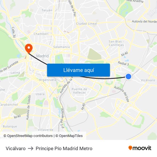 Vicálvaro to Príncipe Pío Madrid Metro map