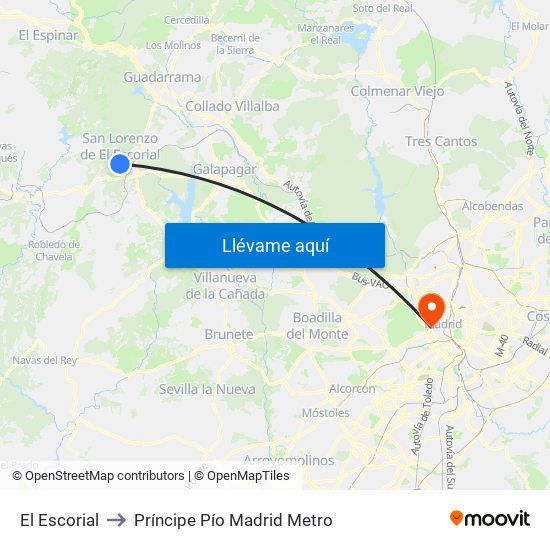 El Escorial to Príncipe Pío Madrid Metro map
