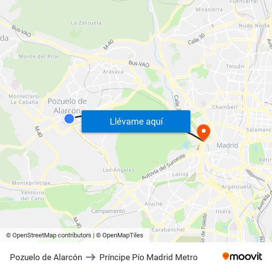 Pozuelo de Alarcón to Príncipe Pío Madrid Metro map