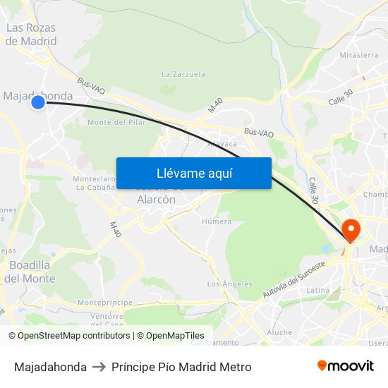 Majadahonda to Príncipe Pío Madrid Metro map