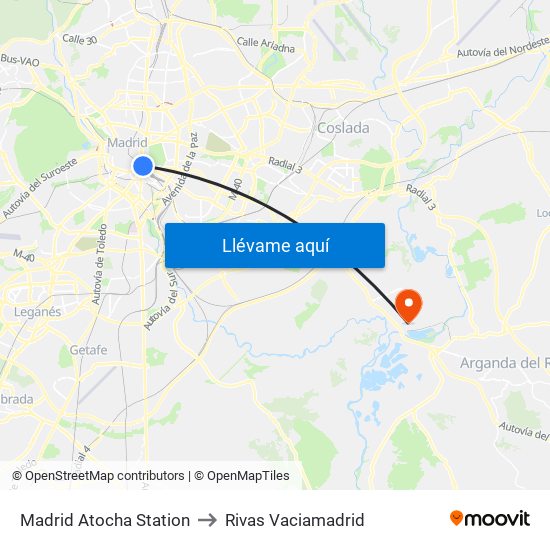 Madrid Atocha Station to Rivas Vaciamadrid map