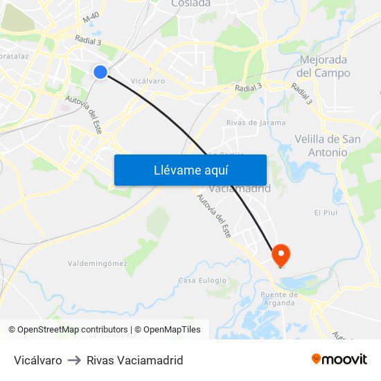 Vicálvaro to Rivas Vaciamadrid map