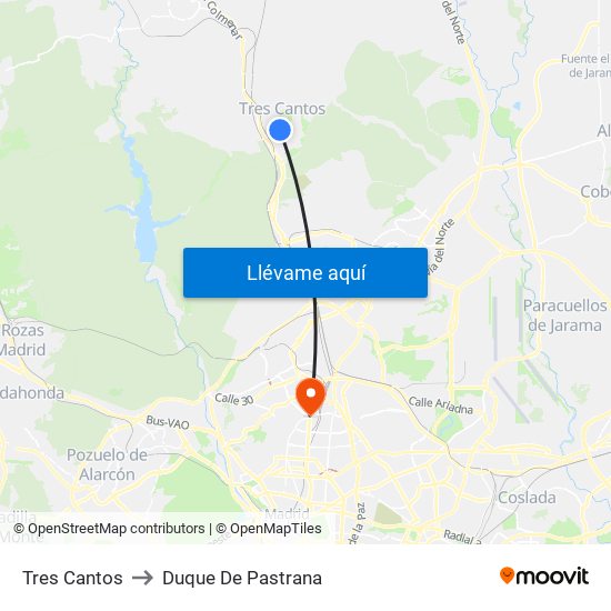 Tres Cantos to Duque De Pastrana map