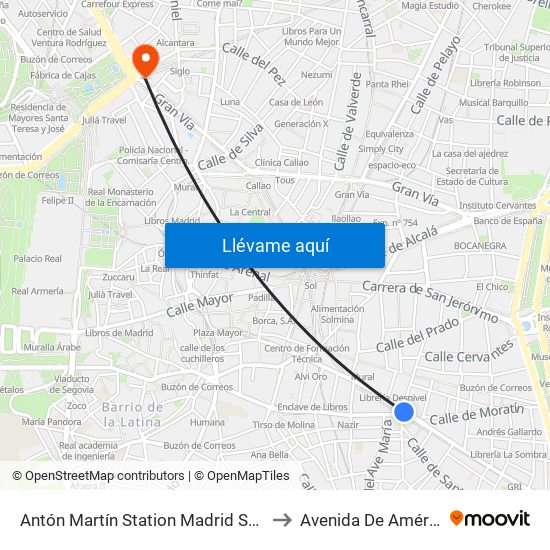 Antón Martín Station Madrid Spain to Avenida De América map