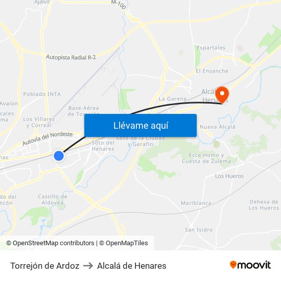 Torrejón de Ardoz to Alcalá de Henares map