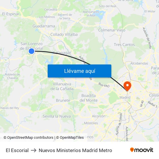 El Escorial to Nuevos Ministerios Madrid Metro map