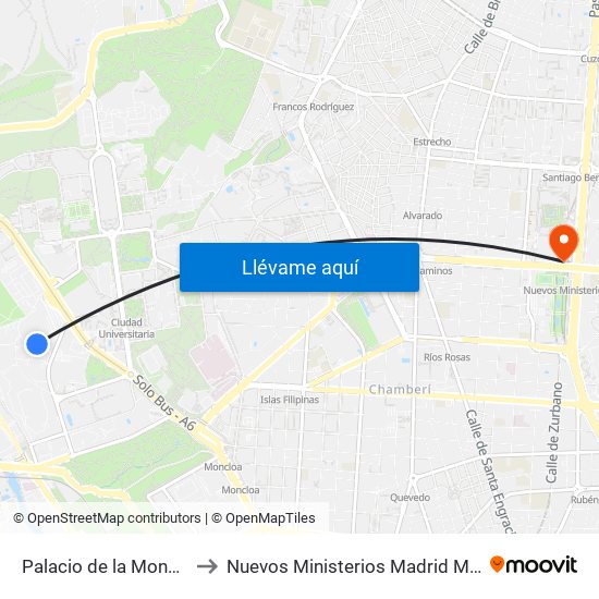 Palacio de la Moncloa to Nuevos Ministerios Madrid Metro map