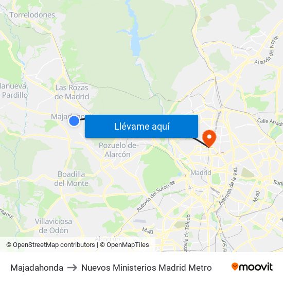 Majadahonda to Nuevos Ministerios Madrid Metro map