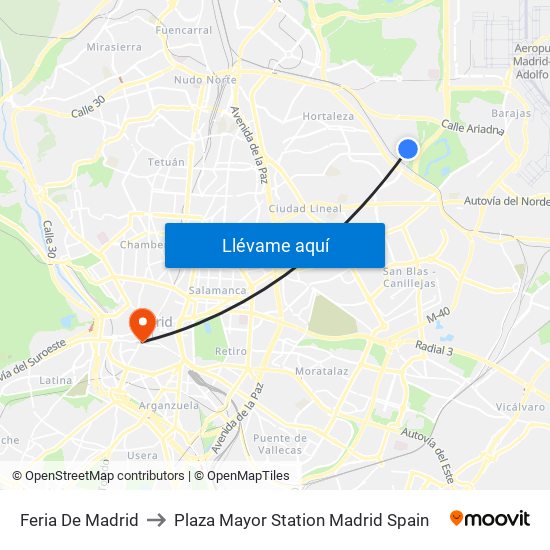 Feria De Madrid to Plaza Mayor Station Madrid Spain map