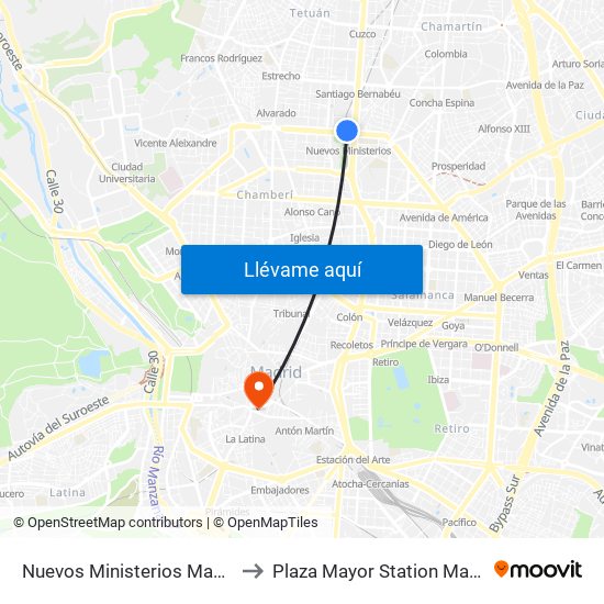 Nuevos Ministerios Madrid Metro to Plaza Mayor Station Madrid Spain map