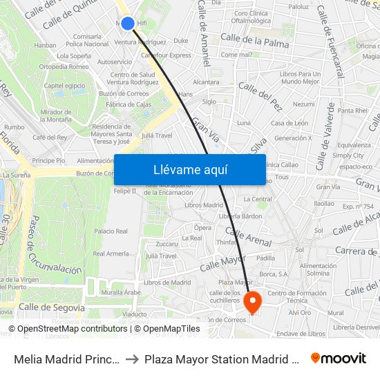 Melia Madrid Princesa to Plaza Mayor Station Madrid Spain map