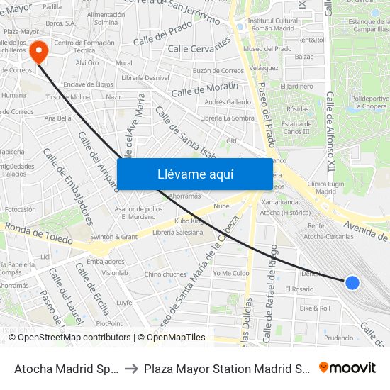 Atocha Madrid Spain to Plaza Mayor Station Madrid Spain map