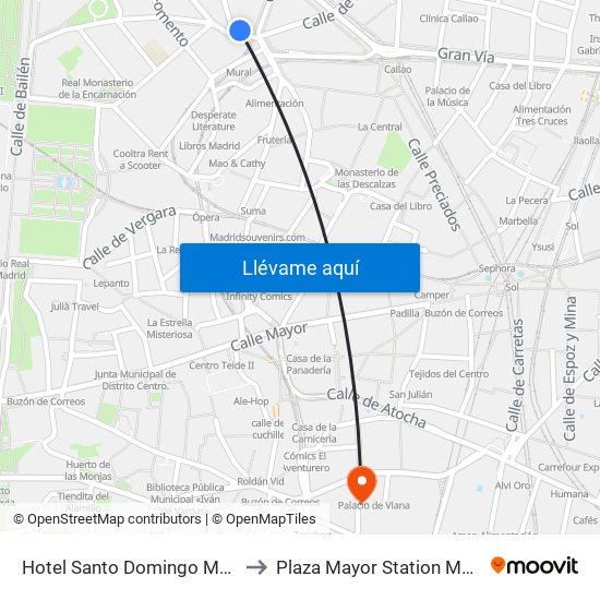 Hotel Santo Domingo Madrid Spain to Plaza Mayor Station Madrid Spain map