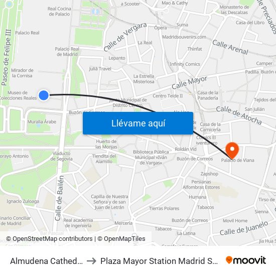 Almudena Cathedral to Plaza Mayor Station Madrid Spain map
