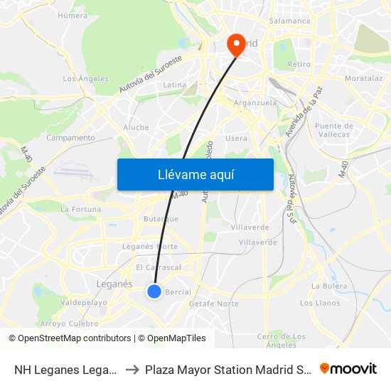 NH Leganes Leganés to Plaza Mayor Station Madrid Spain map