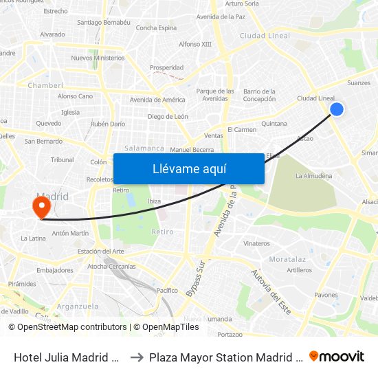 Hotel Julia Madrid Spain to Plaza Mayor Station Madrid Spain map