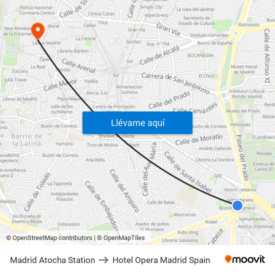 Madrid Atocha Station to Hotel Opera Madrid Spain map