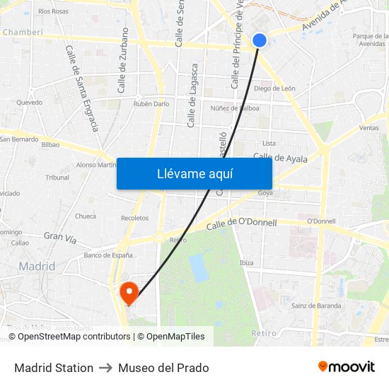 Madrid Station to Museo del Prado map