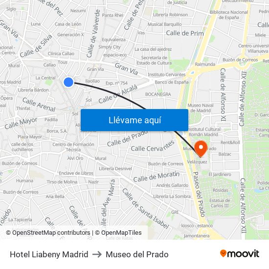 Hotel Liabeny Madrid to Museo del Prado map