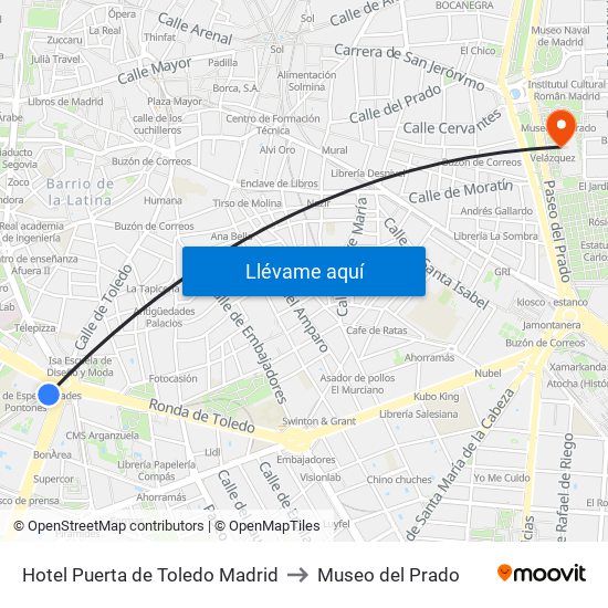 Hotel Puerta de Toledo Madrid to Museo del Prado map